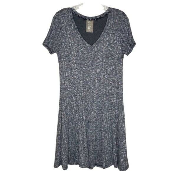 Dolan Womens Size S Short Sleeve Blue Short Ribbed Pullover V-Neck Casual Dress - Picture 1 of 12